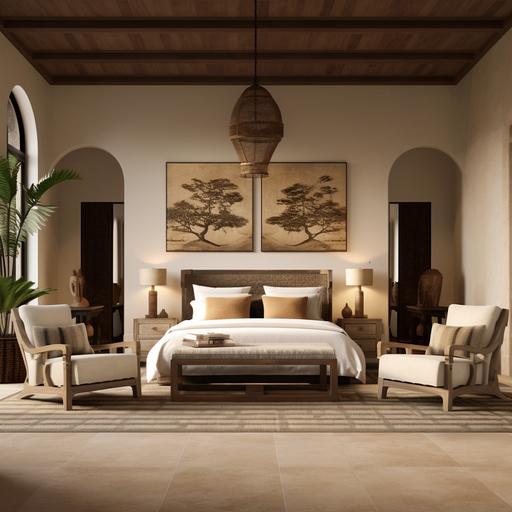 . african rug. restoration hardware furniture. large master bedroom suite--s 750
