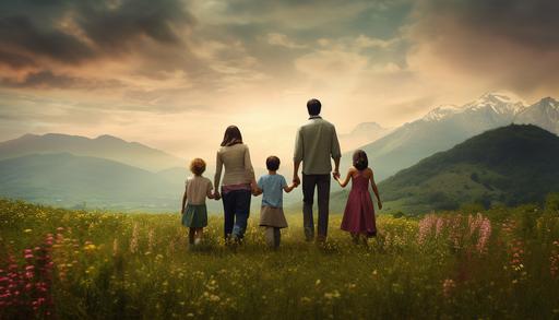 father and family landscape wallpaper, happy --aspect 7:4 --no cartoon, drawing, animation, sketch, illustration