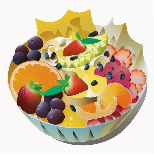 cut out animetion cartoon style,fruit salads,vivid,looks appetizing,colourfully,uncomplicated,vibrant--c 0 --s 100 --v 4