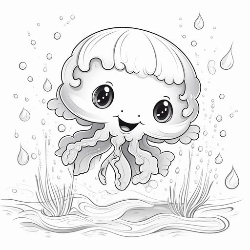 coloring page for kid, cute, baby jellyfish , cartoon style, thick line, low detail, no shading ar 9:11