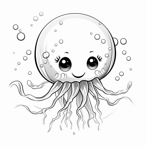 coloring page for kid, cute, baby jellyfish , cartoon style, thick line, low detail, no shading ar 9:11