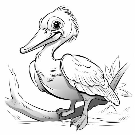 coloring page for kids, baby pelican , cartoon style, thinck line, low detail, no shading ar 9:11
