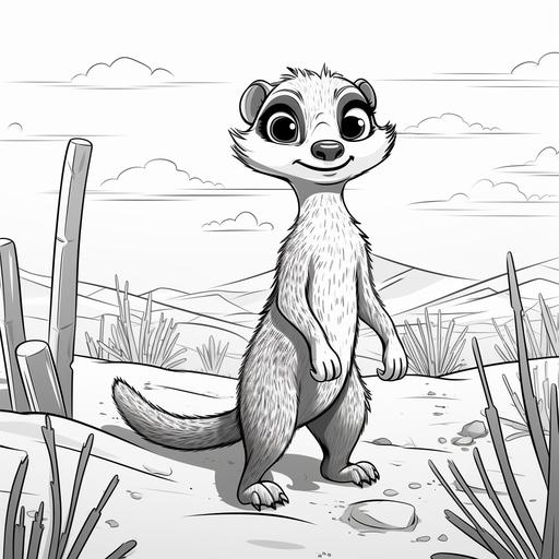 coloring page for kids, meerkat , cartoon style, thinck line, low detail, no shading ar 9:11