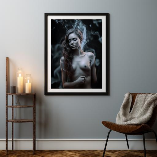 a black oversized vertical picture frame with photo lighting