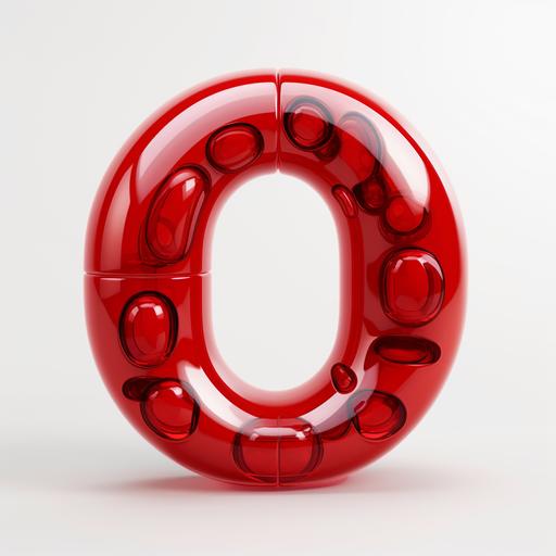 3D bubble style letter O vibrant red color, white background