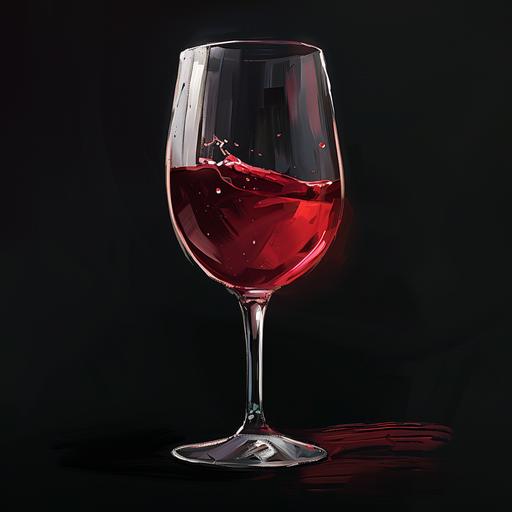 create a glass with red wine, digital art, black bacground --v 6.0