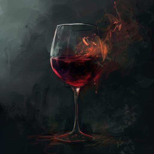 create a glass with red wine, digital art, black bacground --v 6.0