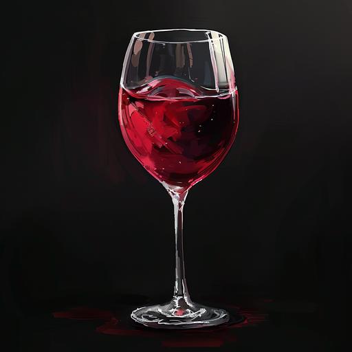 create a glass with red wine, digital art, black bacground --v 6.0