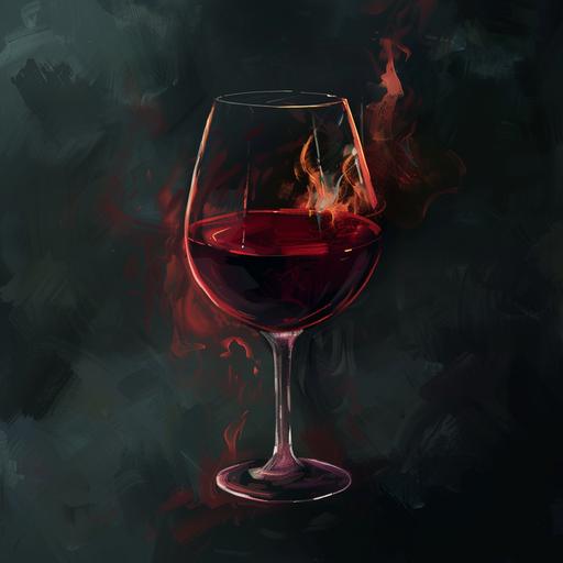 create a glass with red wine, digital art, black bacground --v 6.0