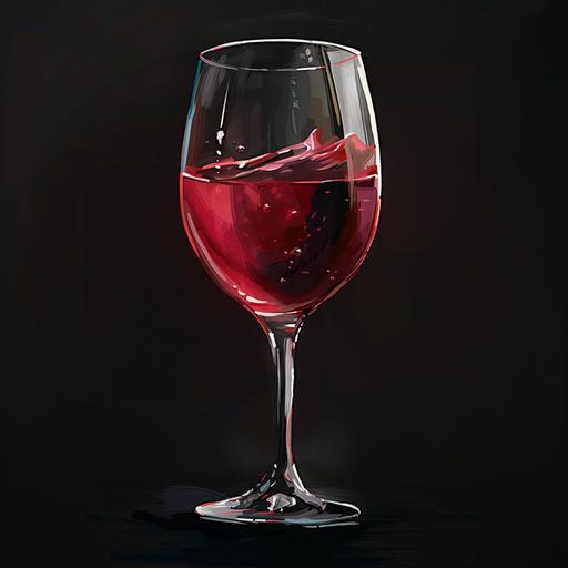 create a glass with red wine, digital art, black bacground --v 6.0