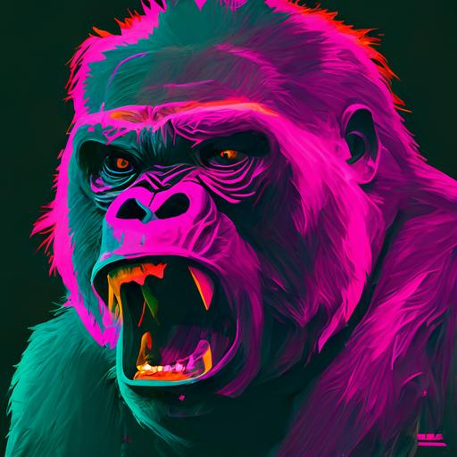 jombie face gorilla,teeth,tint,gradient,imaginary,pink,v4--stylized 900