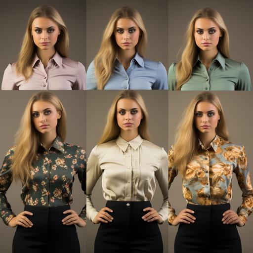 different types of women's blouses, several models