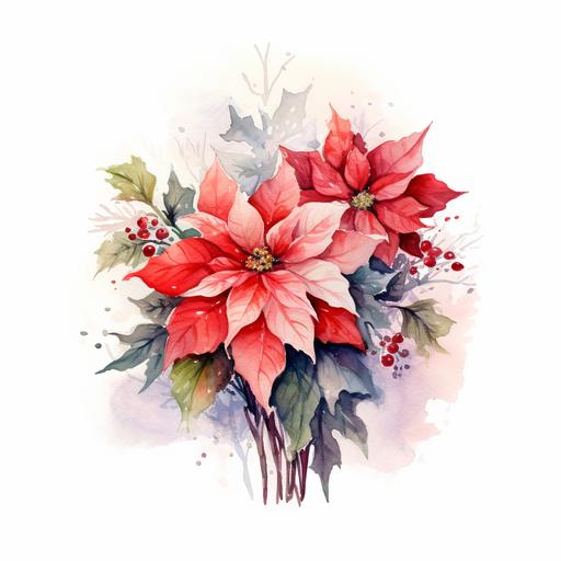 a small bouquet of poinsettia , white background, watercolor style