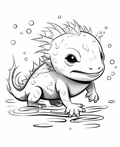 coloring page for kids, axolotl, cartoon style, thick line, low detailm no shading --ar 9:11