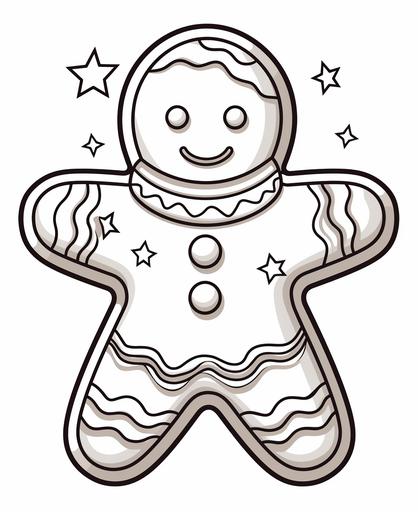 coloring page for kids, ginger bread, cartoon style, thick line, low detailm no shading --ar 9:11