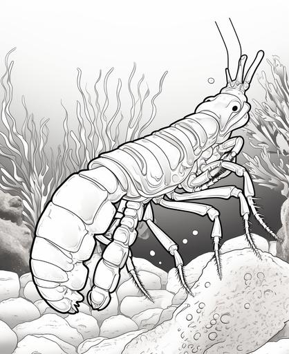 coloring page for kids, mantis shrimp, cartoon style, thick line, low detailm no shading --ar 9:11