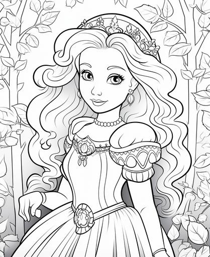 coloring page for kids, princess of leaf, cartoon style, thick line, low detailm no shading --ar 9:11