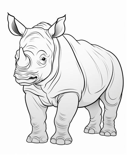 coloring page for kids, rhino, cartoon style, thick line, low detailm no shading --ar 9:11