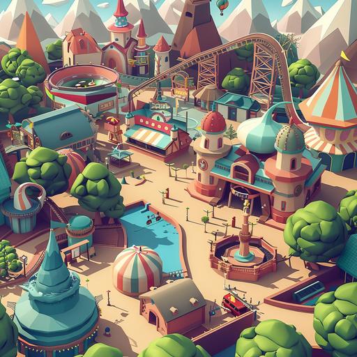 theme park, cartoon style,with out trees, stylized