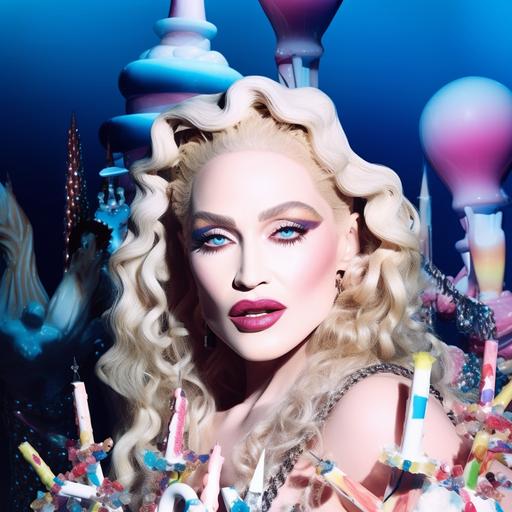 , ,  , style david lachapelle, maddona´s birthday cake, colorful party, Cutout animation