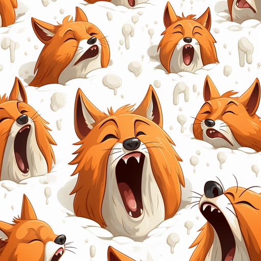 a pattern of a lot of fox crying, cartoon, funny fox, caricature, crying a lot
