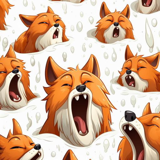 a pattern of a lot of fox crying, cartoon, funny fox, caricature, crying a lot