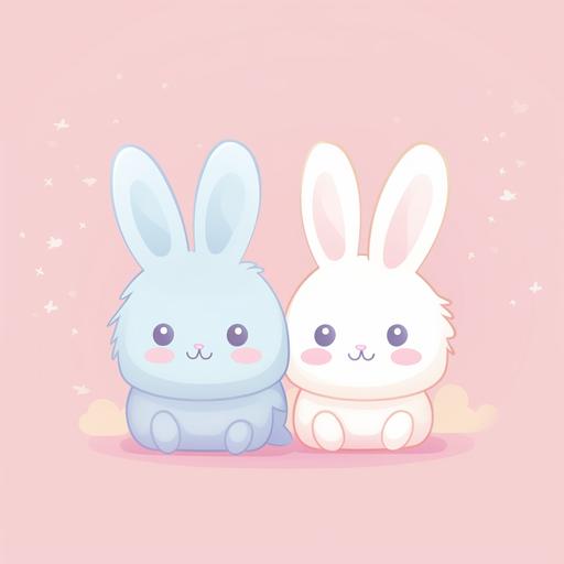 2D kawaii cute bunnies on white background --v 5.1
