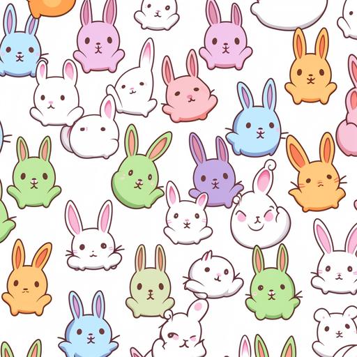 2D kawaii cute bunnies on white background --v 5.1
