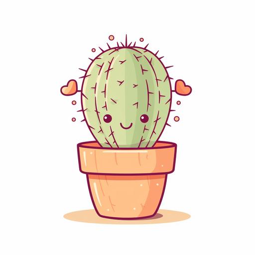 2D kawaii cute cactus on white background --v 5.1