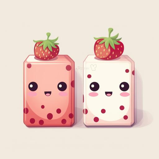 2D kawaii cute strawberry milk cartons on white background --v 5.1