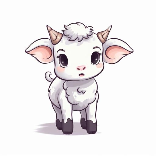 2D kawaii style cute baby cow on white background --v 5.1