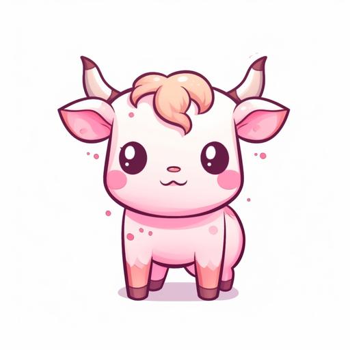 2D kawaii style cute cow on white background --v 5.1