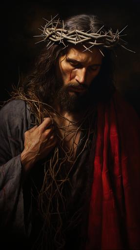 Jesus carrying the cross with crown of thorns --ar 9:16