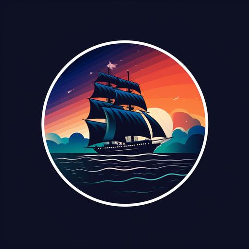 a ship logo like this very colourful design minimalist design and perfect minimalism, iconic design style, perfect logo inside a solid circle, solid background, modern style and blurry noise logo design, 8K