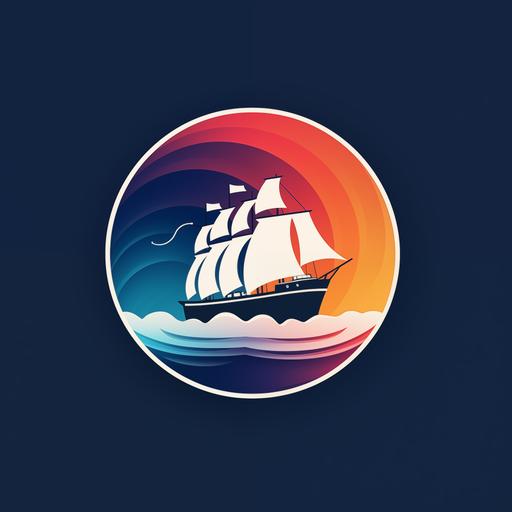a ship logo like this very colourful design minimalist design and perfect minimalism, iconic design style, perfect logo inside a solid circle, solid background, modern style and blurry noise logo design, 8K