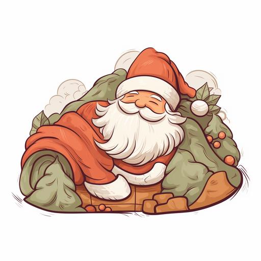 2d vector illustration of a doodle hand drawn - sleeping santa , cute, funny, in the style of pastel color palette, on white background