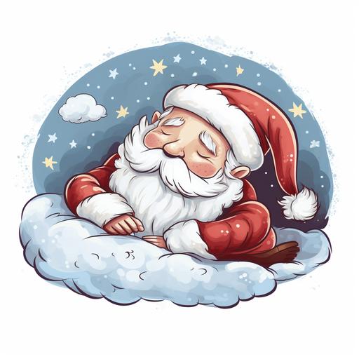 2d vector illustration of a doodle hand drawn - sleeping santa , cute, funny, in the style of pastel color palette, on white background