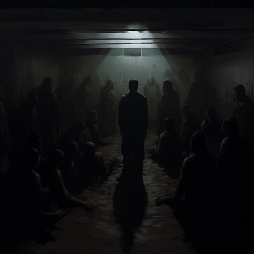 In the dimly lit room, shadows cling to the edges, casting an eerie pallor on the faces of those gathered. A heavy silence hangs in the air as a group of individuals, each bearing the weight of profound sorrow, convene in the aftermath of the loss of loved ones. The atmosphere is thick with grief, and the room seems to absorb the collective pain, creating an unsettling ambiance. The mourners, dressed in somber attire, sit in a circle of mournful solidarity. Tear-streaked faces reflect the profound loss etched into their hearts. Candles flicker in the center, their feeble flames struggling against the prevailing darkness. The subtle echoes of whispered condolences blend with stifled sobs, creating a haunting soundtrack to the meeting. Photographs of the departed, shrouded in black, adorn the walls--reminders of cherished moments now overshadowed by the omnipresent specter of death. A solitary figure, perhaps a grief counselor or a compassionate guide through the abyss, stands in the center, offering words of solace in a voice softened by understanding. Their words, like tendrils of comfort, attempt to penetrate the collective despair, casting a fragile lifeline amidst the shadows. As the gathering navigates the depths of grief, the room becomes a vessel for shared sorrow, a sanctuary where the darkness is acknowledged and embraced. In this meeting of profound sadness, the participants navigate the haunting journey of mourning, seeking solace in the company of others who share the burden of the macabre dance with death.