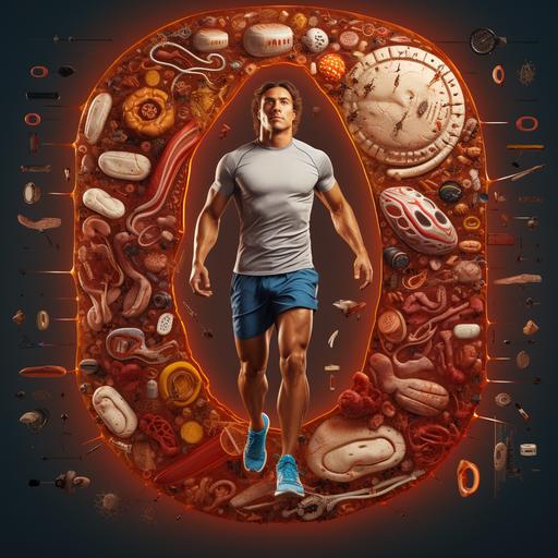 an image composition with visual elements of an athlete and mitochondria
