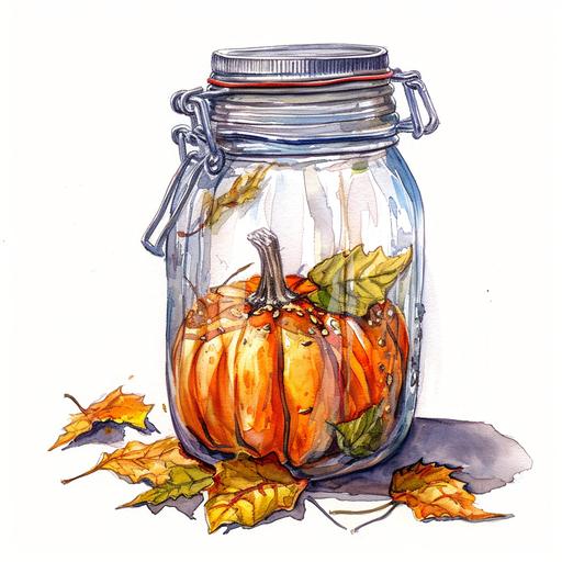 pumpkin in Donation glass jar watercolor --v 6.0