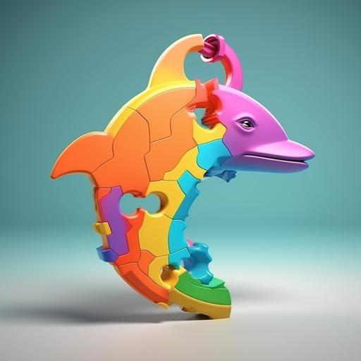 dolphin cartoon 3d character abstract :: jigsaw pattern silicone keychain --q 1 --q 2 --v 5