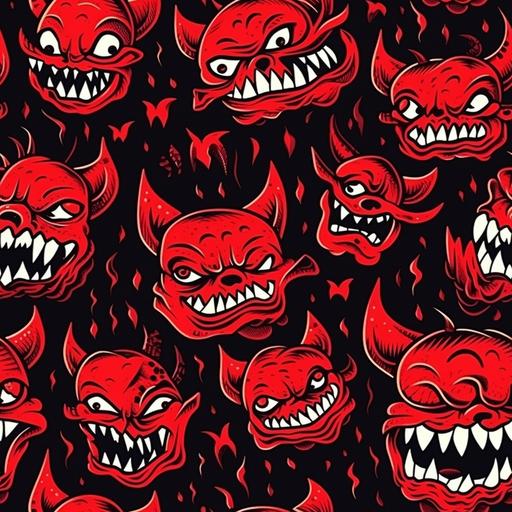 cartoon angry demonic devil pattern --tile