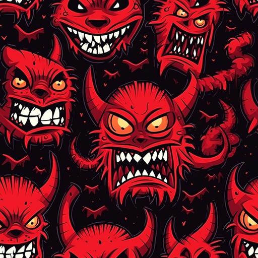 cartoon angry demonic devil pattern --tile