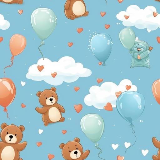 Cuddly Teddy Bears and Balloon cartoon --tile