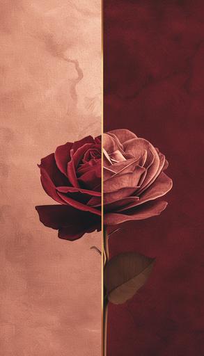 the upper part of the image is brown, divided in half by a gold line, the lower part of the image is old rose. Artistic expression. --ar 4:7 --v 6.0