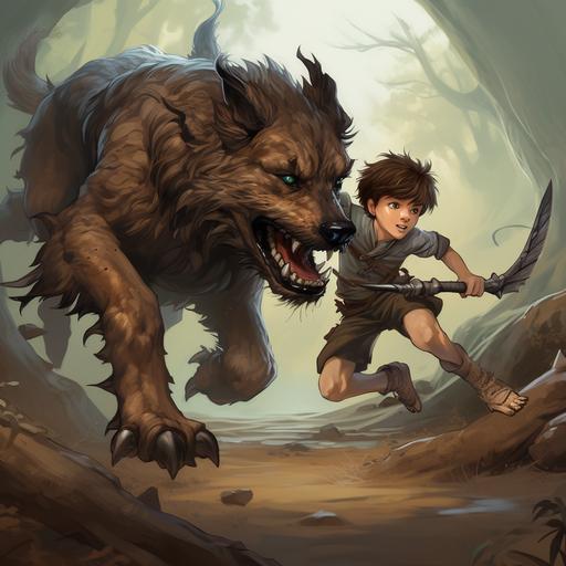 The brave boy and his loyal dog employ a combination of agility, teamwork, and clever tactics to outmaneuver the relentless monster's attacks. They swiftly dodge and weave, utilizing their nimble movements to evade the monster's strikes. The boy's quick thinking allows him to analyze the monster's patterns and anticipate its next move, while the dog's heightened senses detect even the slightest changes in the monster's behavior. Together, they synchronize their actions, seamlessly coordinating their movements to create a seamless flow of evasion and counterattacks. The boy and his dog utilize the environment to their advantage, strategically using obstacles as shields and leveraging their surroundings to gain a tactical advantage. Their unwavering determination and unwavering bond empower them to overcome the odds and emerge victorious in this epic battle. --s 50 --v 5.2 --style raw