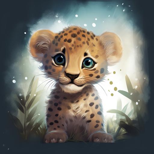 this baby leopard portrait in cartoon-like watercolour illustration in the storm vector