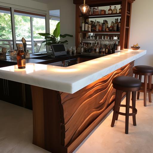 custom modern teak home bar counter with stone top