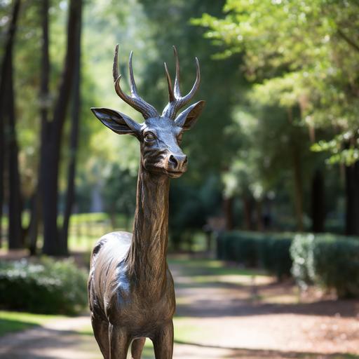 front view, an hand that approching a biche in outdoor park