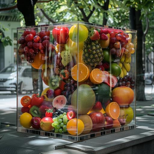 human size transparent box with fruit in natural size on the street/ - Image #2